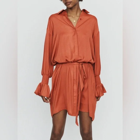 Maje REBANO Shirt dress with smocks Sz 1 (24)